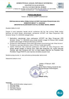 Perpanjangan Masa Pembayaran UKT Semester Genap TA 2022/2023