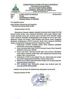 Pemberitahuan UTS/ETS Semester Genap TA 2022/2023